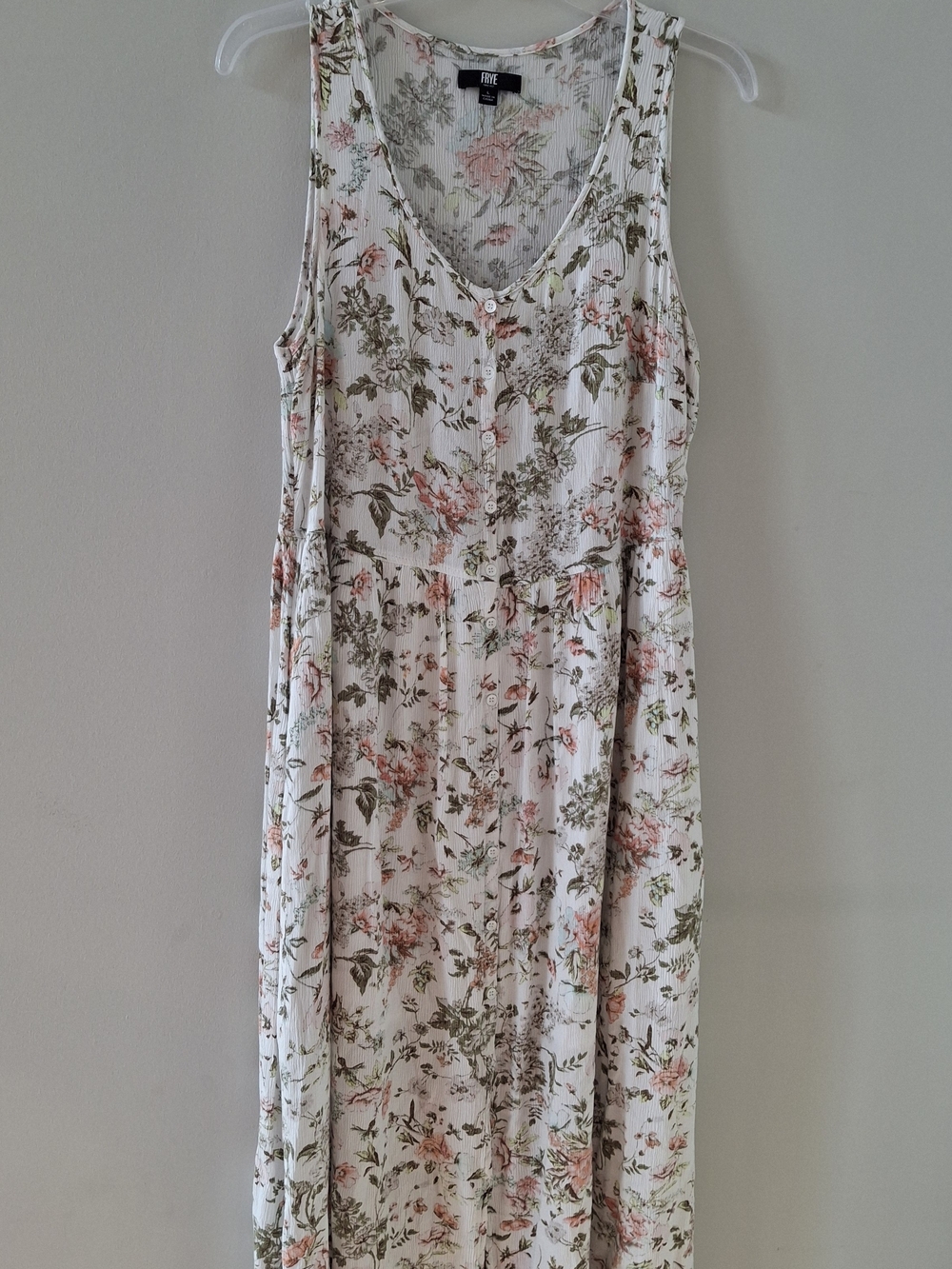 Frye Cream Floral Tank Sleeveless Maxi Chemise Button Down Empire Waist Size L